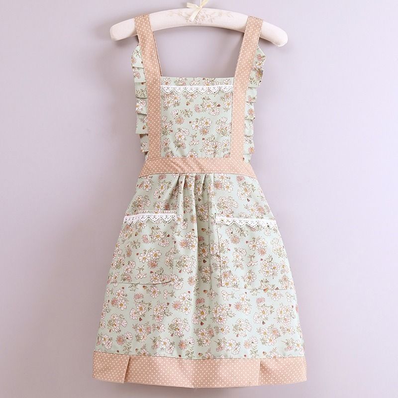 Canvas Pastoral Style Smock Kitchen Cooking Work Wear-Resistant Women's Fashionable Internet Celebrity Waist Apron_voghion.com