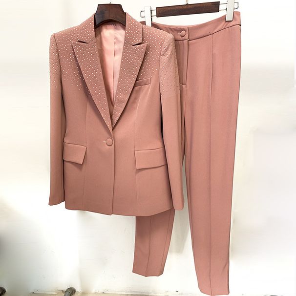 GraceChic In Stock 2025 S/S New European And American Celebrity Fashion Rhinestone One Button Suit Long Pants Two-Piece Set_voghion.com
