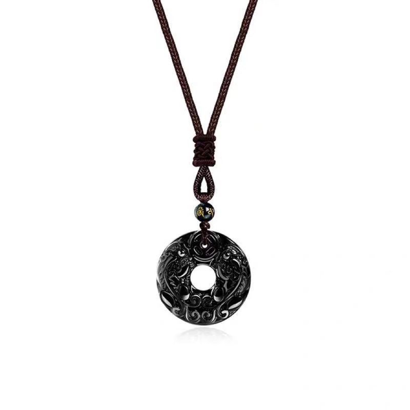 Jewelry obsidian white chalcedony double pixiu peace buckle seigong pendant_voghion.com
