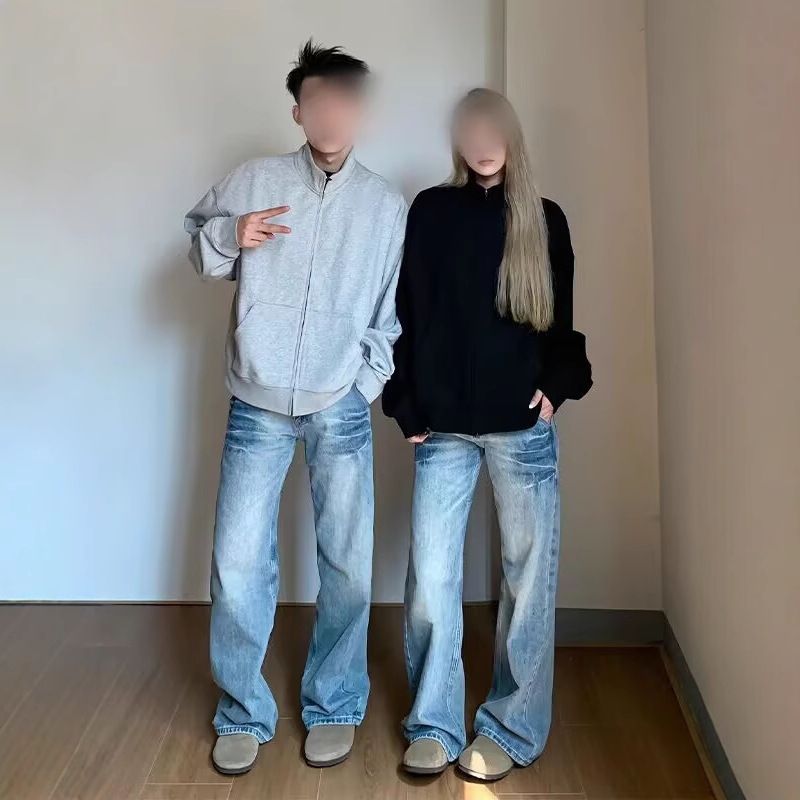 Moška oblačila Svetlo modre kavbojke Lightning Washed Kul hlače Ravne razširjene hlače Scimitar_voghion.com