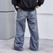 Retro-Jeans mit weitem Bein für Herren – Hip-Hop-Streetwear-Jeanshose mit Patchwork-Design (Unisex-Oversize-Vintage-Hose)_voghion.com