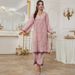 Women's casual V-neck printed long-sleeve suit_voghion.com