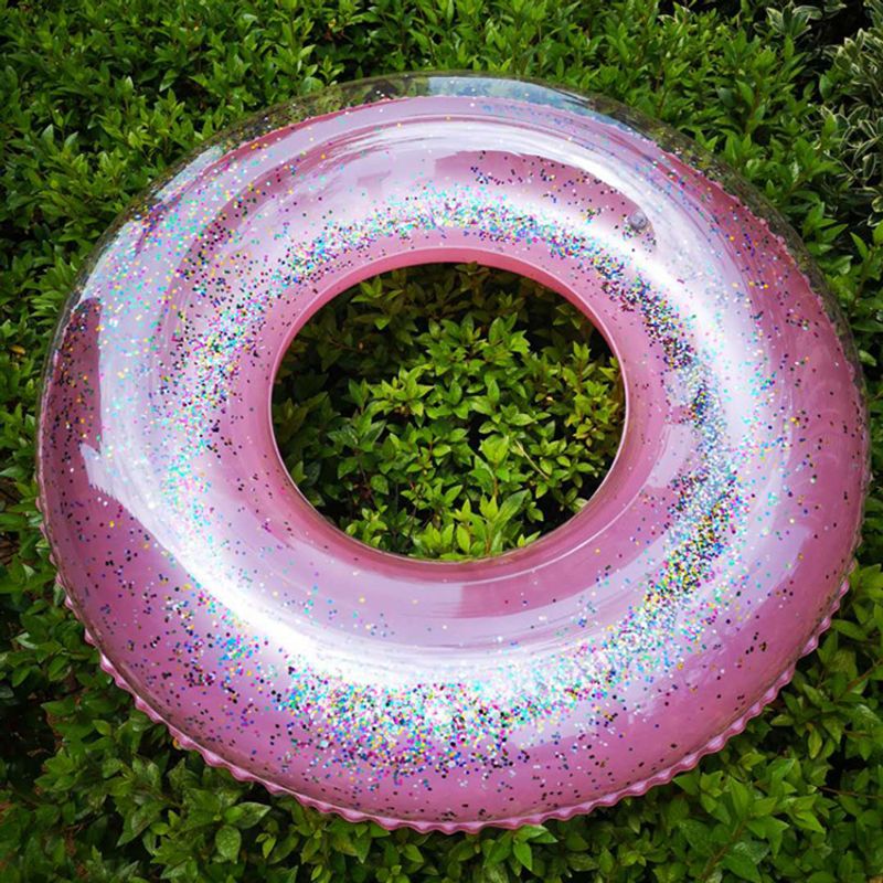 Glitter transparent Schwammring verdickt PVC opblosbar Poolfloat fir Erwuessener a Kanner Sprudelwaasser Schwammring mat Schimmereffekt_voghion.com