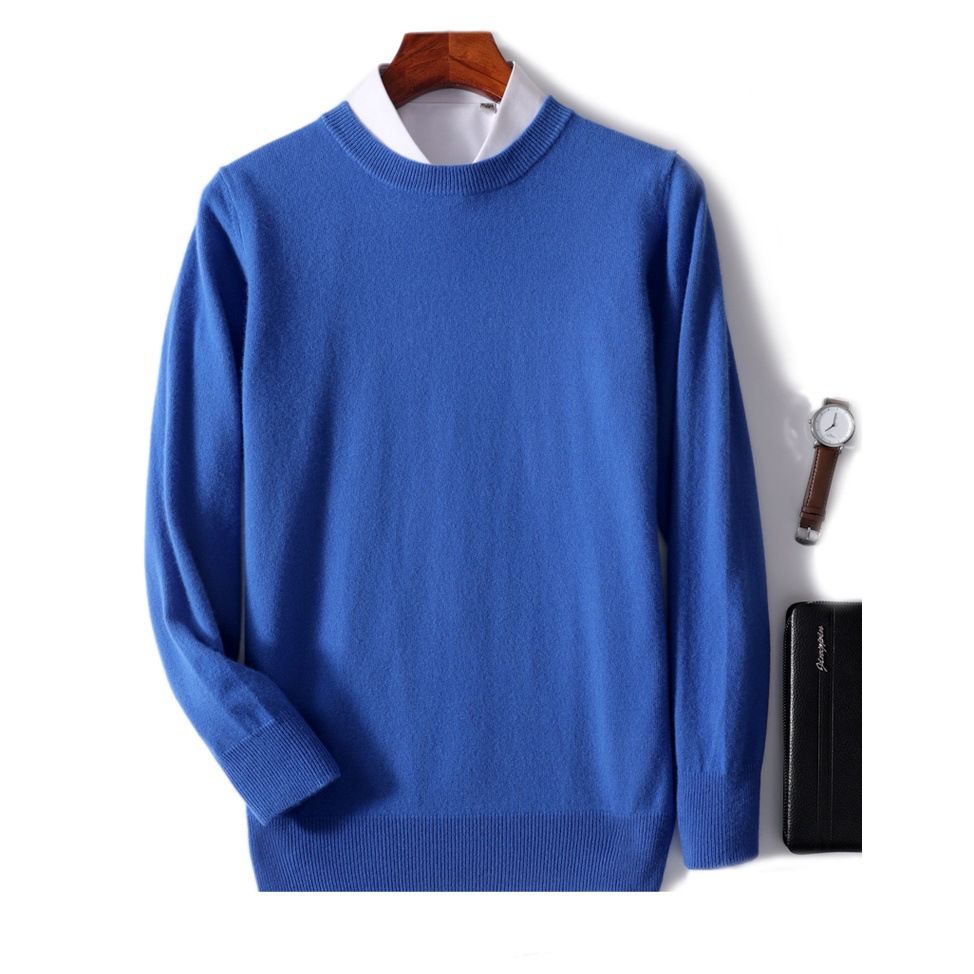 Neue Herbst- und Winter-Herren-Rundhalspullover aus Wolle in Volltonfarbe mit lockerer Kaschmir-Strickbasis für Jugendliche_voghion.com