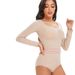 Nahtloser Shapewear-Body mit langen Ärmeln – Bauchkontrolle und Push-Up-Effekt – Volle Abdeckung mit dreieckigem Druckknopf – Schwarz/Haut/Braun (S-XXXL)_voghion.com