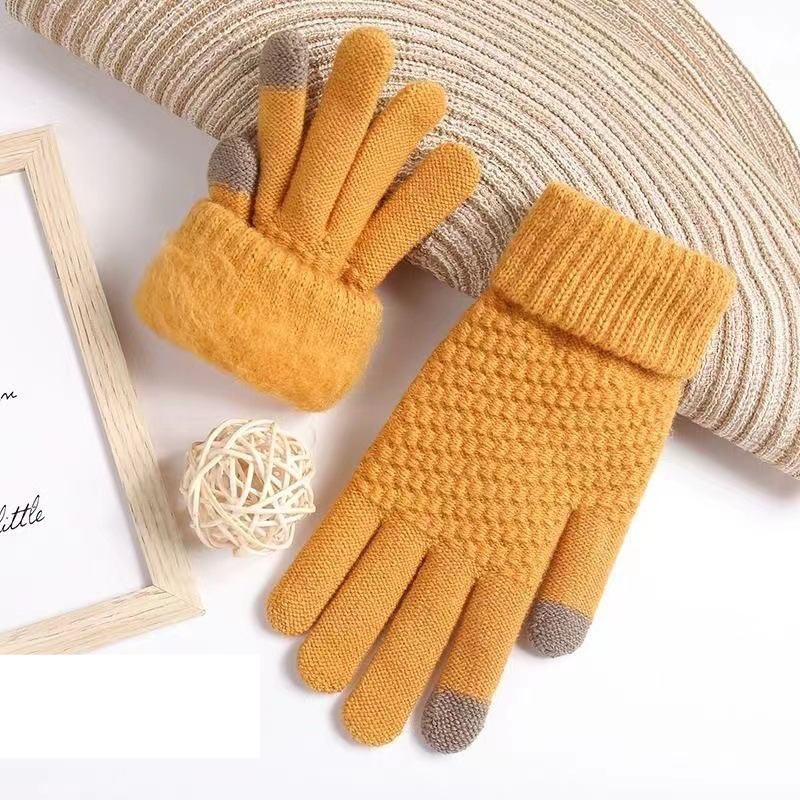 Knit gloves Cute cold warm schoolgirl thick touch screen cycling gloves_voghion.com
