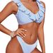 GraceChic Für Frauen High-End 2024 Europäischen Und Amerikanischen Neuen Stil Gestreiften Rüschen Zwei-Stück Badeanzug Sexy Bikini_voghion.com