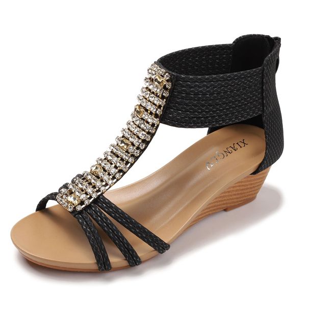Sandali Capispalla da donna Scarpe romane antiscivolo con strass etnici bohémien_voghion.com