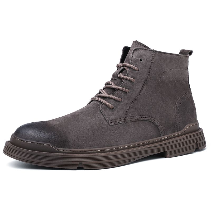 Chaussures montantes d'hiver pour homme, style Martin, en cuir véritable, doublées polaire, avec talon caché de 8 cm et doublure en coton. Modèle court et confortable, idéal pour le travail et la neige._voghion.com