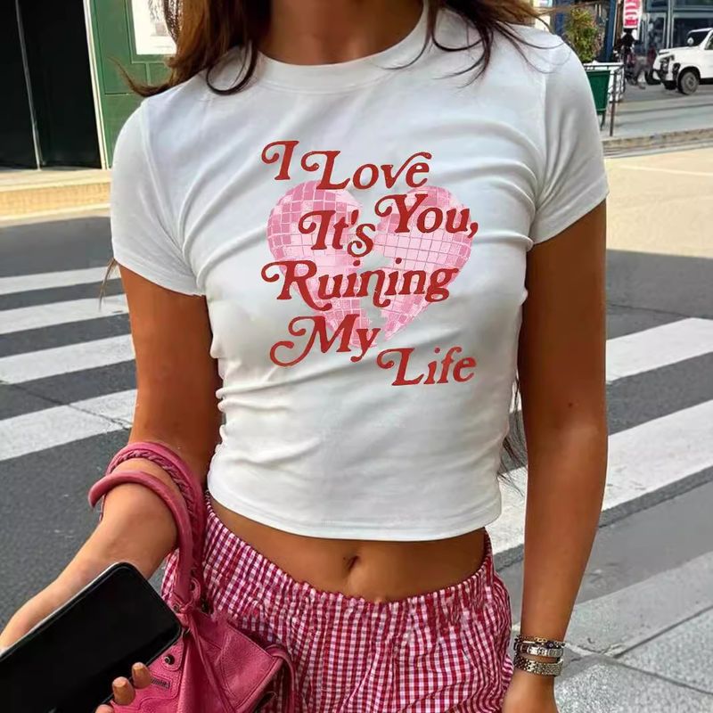 Elegantes, 3D-digital bedrucktes T-Shirt mit Rundhalsausschnitt und kurzen Ärmeln für den Sommer, Spicy Girl Top für Damen_voghion.com