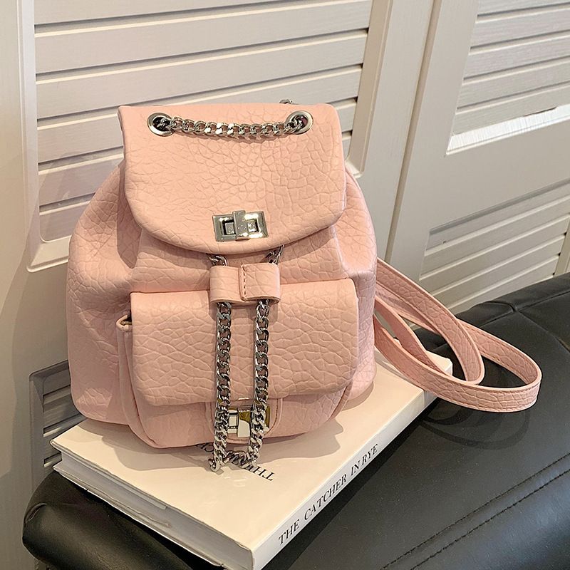 Small Bag 2023 New Chain Backpack Women's Premium Sense Versatile School Bag Bucket Backpack For Travel_voghion.com