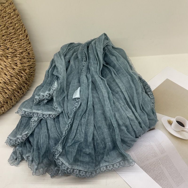 Gentle pure color lace lace scarf autumn decorative scarf women fashion everything with cotton shawl_voghion.com