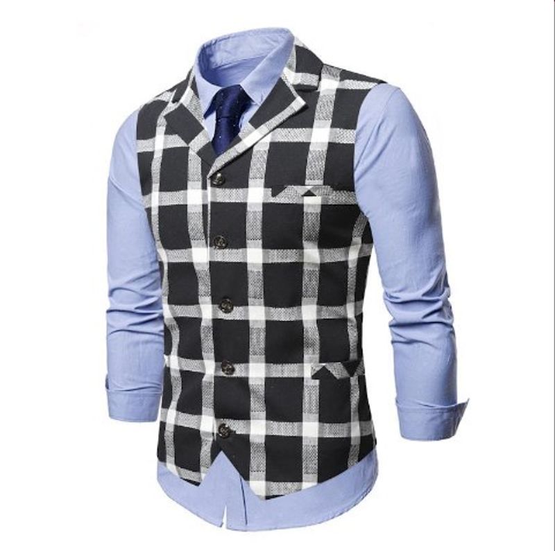Gilet décontracté à carreaux pour hommes, gilet décontracté à simple boutonnage, à la mode_voghion.com