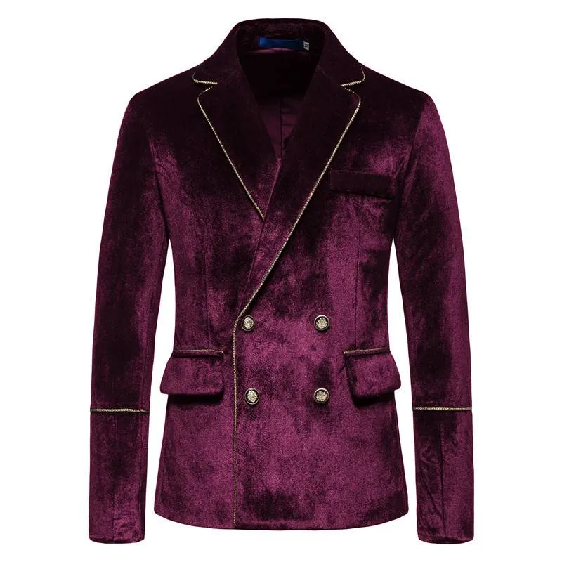 Ensemble de costume pour homme assorti pour la famille, nouvelle collection printemps et été, ensemble de costume croisé en velours à bordure dorée, ensemble de performance_voghion.com