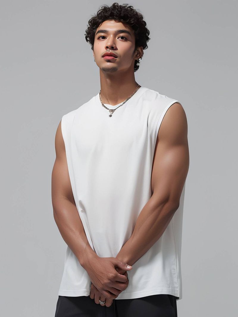 Gilet senza maniche a spalle larghe da uomo 2025, t-shirt ampia e semplice da uomo in tinta unita, disponibile in taglie europee e americane. Nuovo_voghion.com