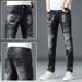 Men's Slim Fit Stretch Jeans With Distressed Details - Black & Gray Washed Denim Pants For Casual Wear_voghion.com