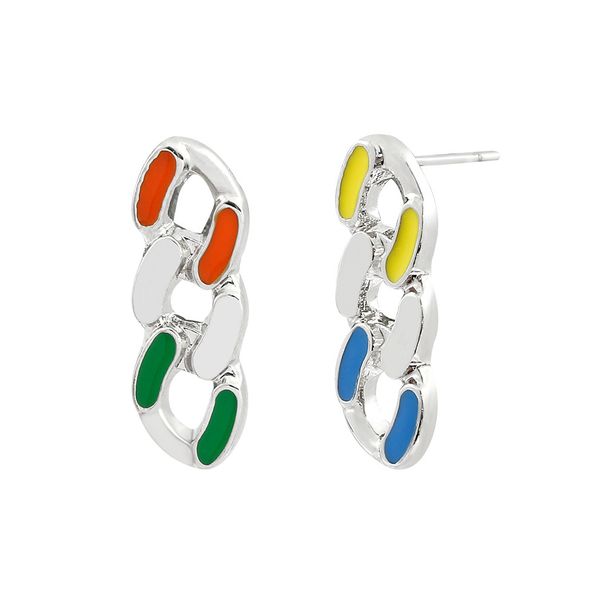 Set di orecchini a bottone da donna hip-hop coreani alla moda, stile fata, con catena cubana colorata, 2022_voghion.com