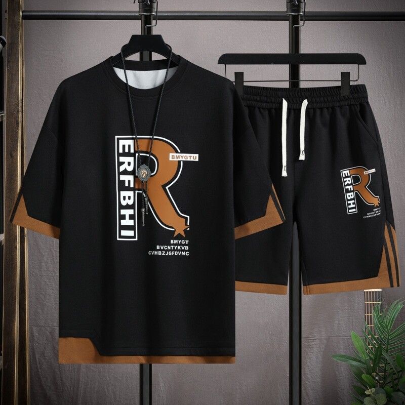Herrenbekleidung Herren Sommer Neue Herren Lose Große Größe Bedruckte Kurzarmanzüge Modische Und Lässige Zweiteilige_voghion.com