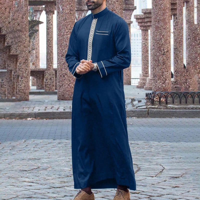 Férfi ruházat Muszlim Férfi Köntös Hosszú Ujjú Hímzett Állógallér Arab Laza Férfi Iszlám Köntös_voghion.com