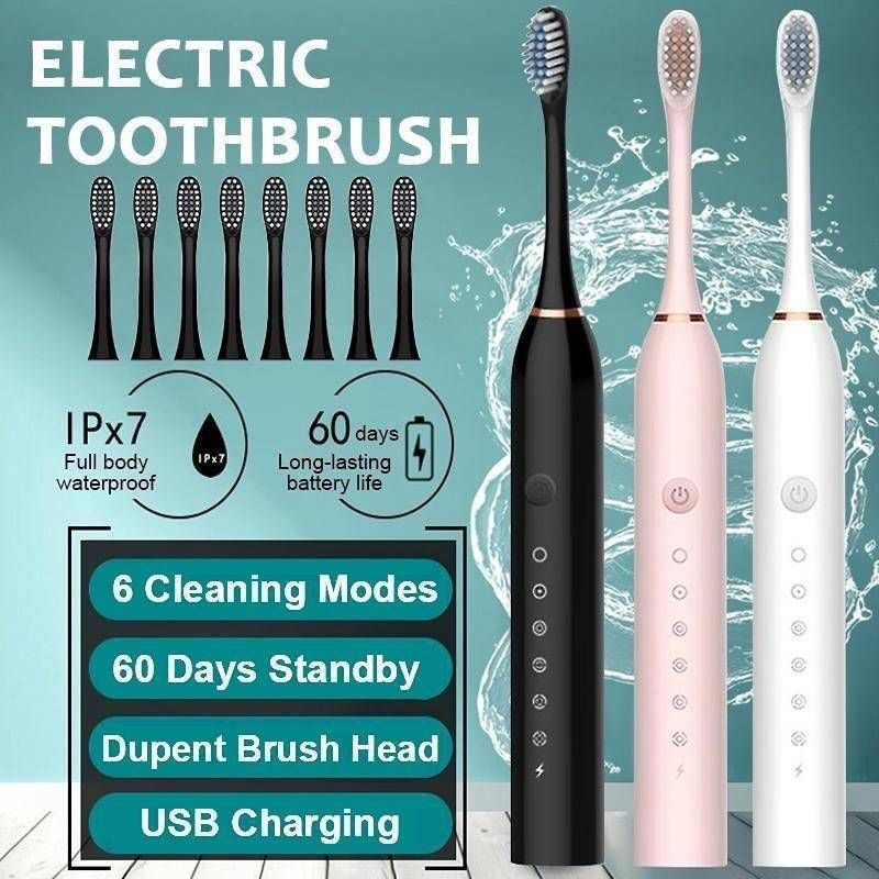 Ny 6 modes USB genopladelig blegning vaskbare tænder Kraftig ultralyds sonisk elektrisk tandbørste tandbørste voksen_voghion.com