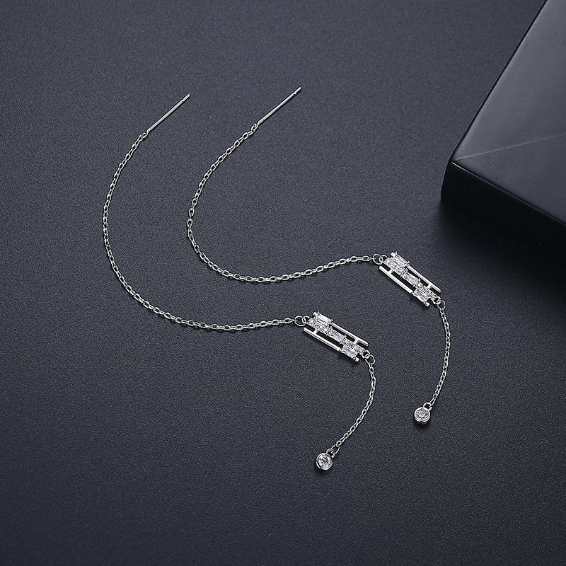 Eleganti orecchini pendenti con nappe e pietre di zircone, design geometrico, graziosi orecchini a catena lunga per donna, orecchini lunghi semplici e alla moda_voghion.com