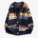 "Plus-Size Gradient Stripe Knit Cardigan For Men – V-Neck Open-Front Sweater_voghion.com