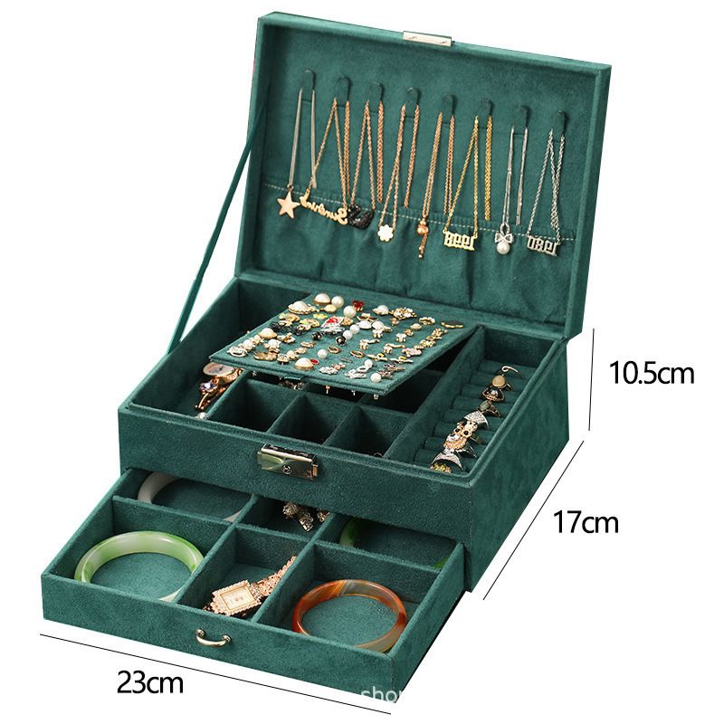 Portagioie in velluto – Classico contenitore rigido per collane e anelli (modello 006, verde scuro, 23x17x10,5 cm)_voghion.com