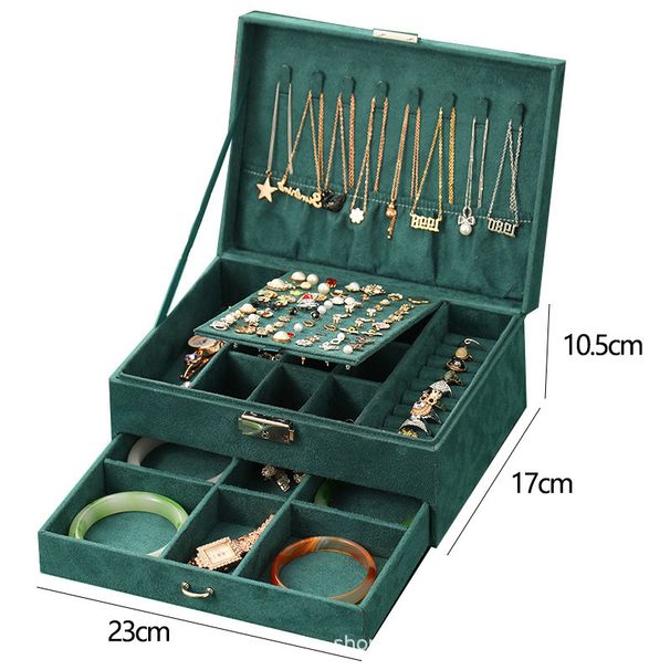 Portagioie in velluto – Classico contenitore rigido per collane e anelli (modello 006, verde scuro, 23x17x10,5 cm)_voghion.com