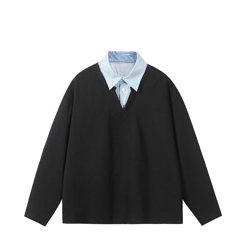 Felpa con cappuccio da uomo in due pezzi con colletto finto, felpa con cappuccio color block alla moda, casual, streetwear (grigio/nero) -_voghion.com