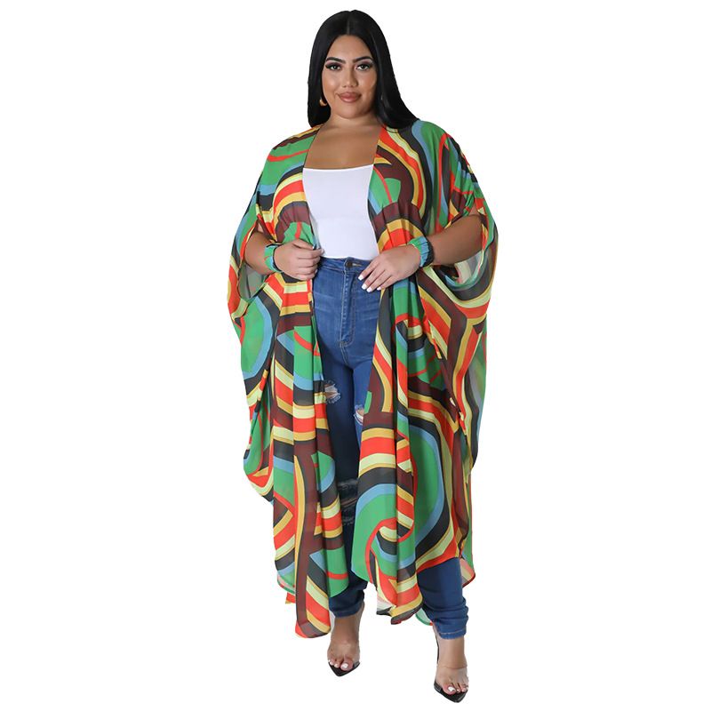 Veste populaire en mousseline de soie imprimée pour femmes, cardigan châle décontracté à la mode_voghion.com