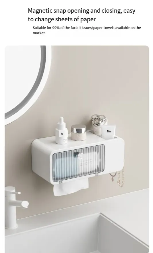 Bathroom Storage Box Multifunctional Wall Mounted Punch Free Strong Bearing Rack Item Storage Tissue Box_voghion.com