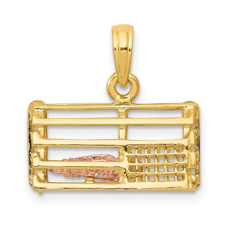 14K Two-Tone Polished 3-D Lobster Trap Pendant_voghion.com