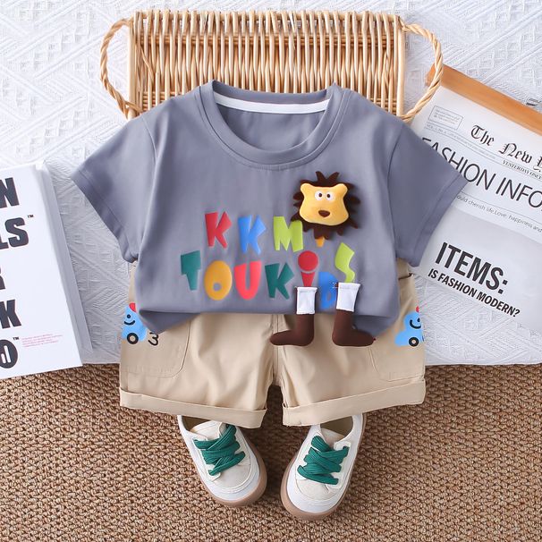 Set due pezzi alla moda per bambini, stile western, estivo, a maniche corte e girocollo, 2025, per neonati e bambini_voghion.com