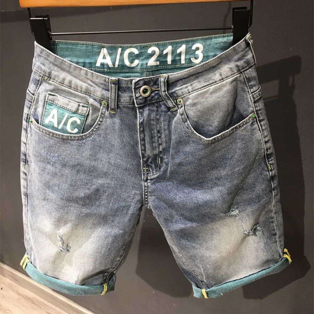 Pantaloncini cargo leggeri in denim di cotone da uomo - Pantaloncini cargo casual a metà coscia, vestibilità comoda, traspiranti e comodi (blu/bianco/nero, taglie 28-36)_voghion.com