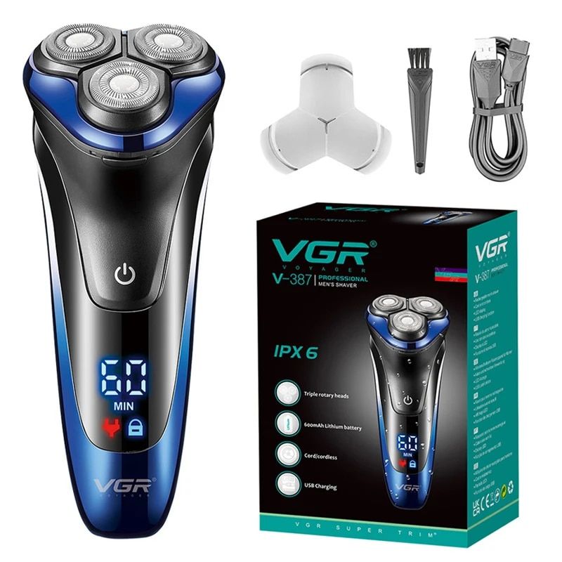 VGR Wet Dry Shaver For Men Rotary Beard Electric Razor Shaving hine Grooming Kit Rechargeable LCD Display_voghion.com