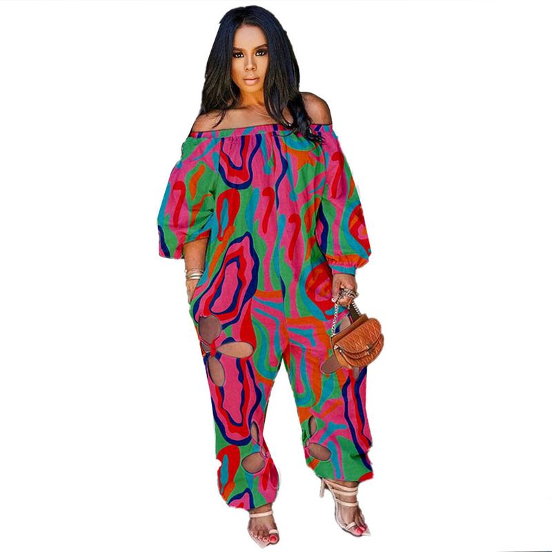 Women's Clothing ZQK2558 Hot sale sexy slim backless hook flower print large size jumpsuit_voghion.com