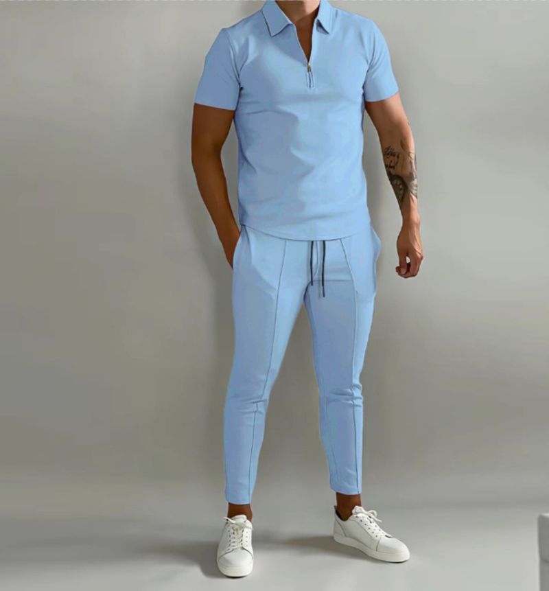 Ensemble polo performance pour homme – Manches courtes respirantes et pantalon décontracté | Ensemble 2 pièces athlétique_voghion.com