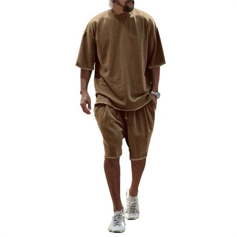 Summer 2025 Fashion European-Amecian Style Men's Round Collar Short Sleeve T-Shirt + Shorts 2 Piece Loose Casual Sport Sets M-3XL_voghion.com