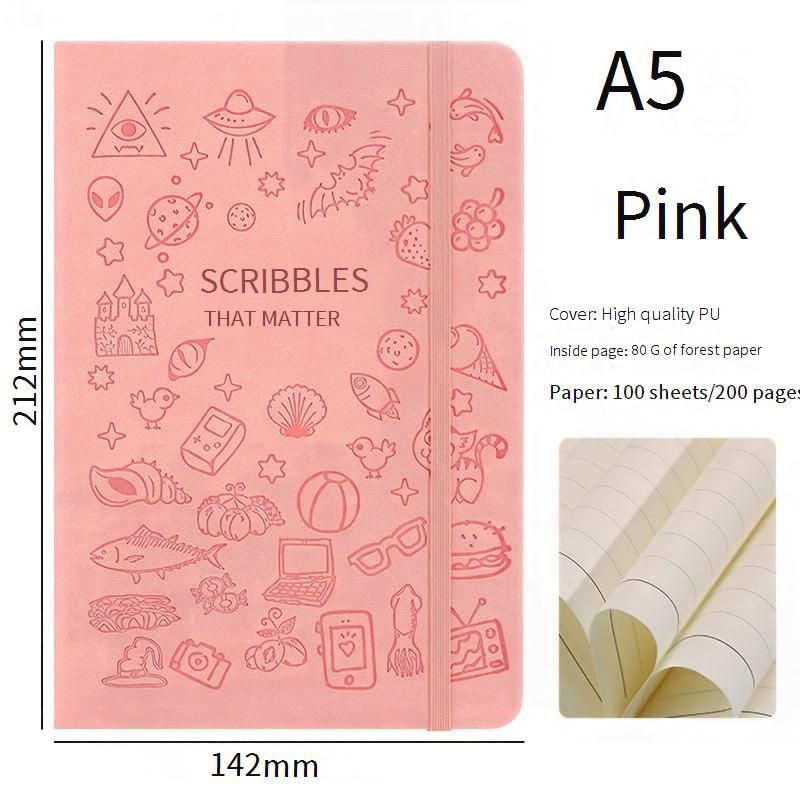 A5 & A6 Mini PU Leather Notebook With Elastic Band - Cute Cartoon Design, Lined Pages For Journaling, School, Work, And Daily Notes_voghion.com