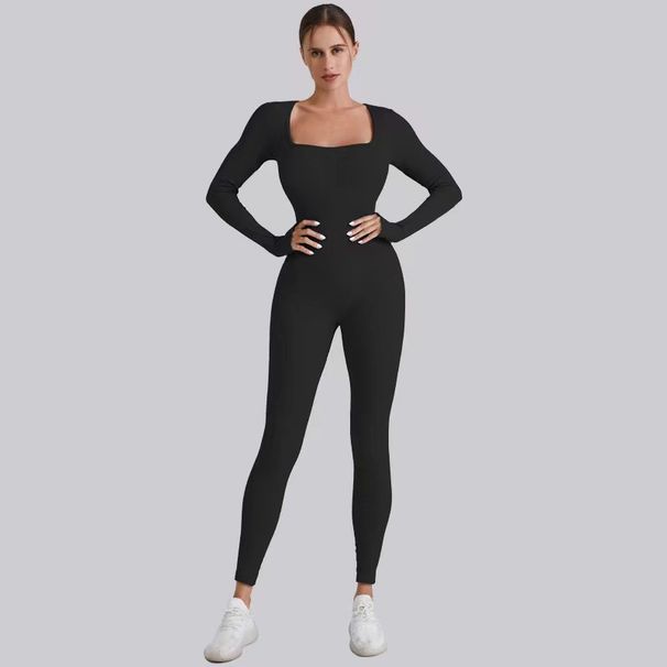 Cross-Border New Threaded High-Quality Fabric Women's Long-Sleeve Bodysuit Shapewear Butt-Lifting Yoga Jumpsuit In Stock_voghion.com