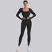 Cross-Border New Threaded High-Quality Fabric Women's Long-Sleeve Bodysuit Shapewear Butt-Lifting Yoga Jumpsuit In Stock_voghion.com