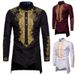Men's Ethnic Style Robe Hot Gold Printed Standing Collar Shirt Long Sleeve Casual Suit_voghion.com