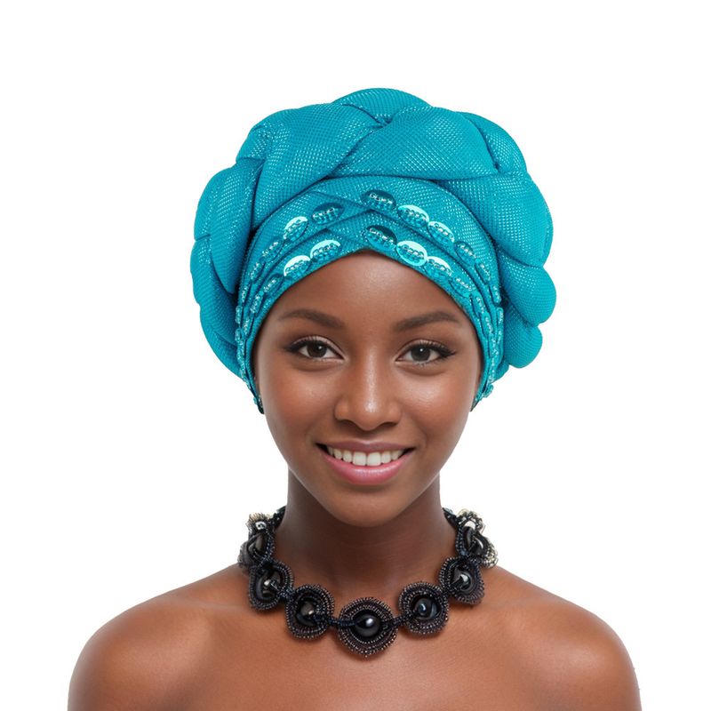 popular African new turban hat hand sewn beads braided braided hat_voghion.com
