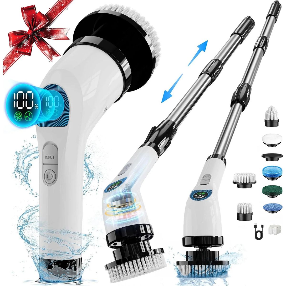 Electric Spin Scrubber,Cordless Cleaning Brush, Extendable Handle, 7 Replaceable Heads,White_voghion.com