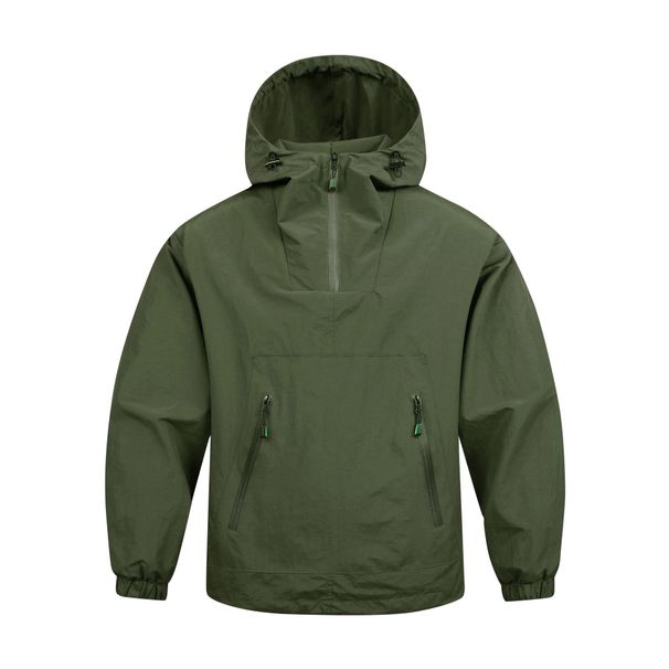 Giacca leggera da uomo con mezza cerniera e cappuccio, da esterno, con mezza cerniera e cappuccio - Giacca antivento traspirante da lavoro per esterni, per primavera e autunno_voghion.com