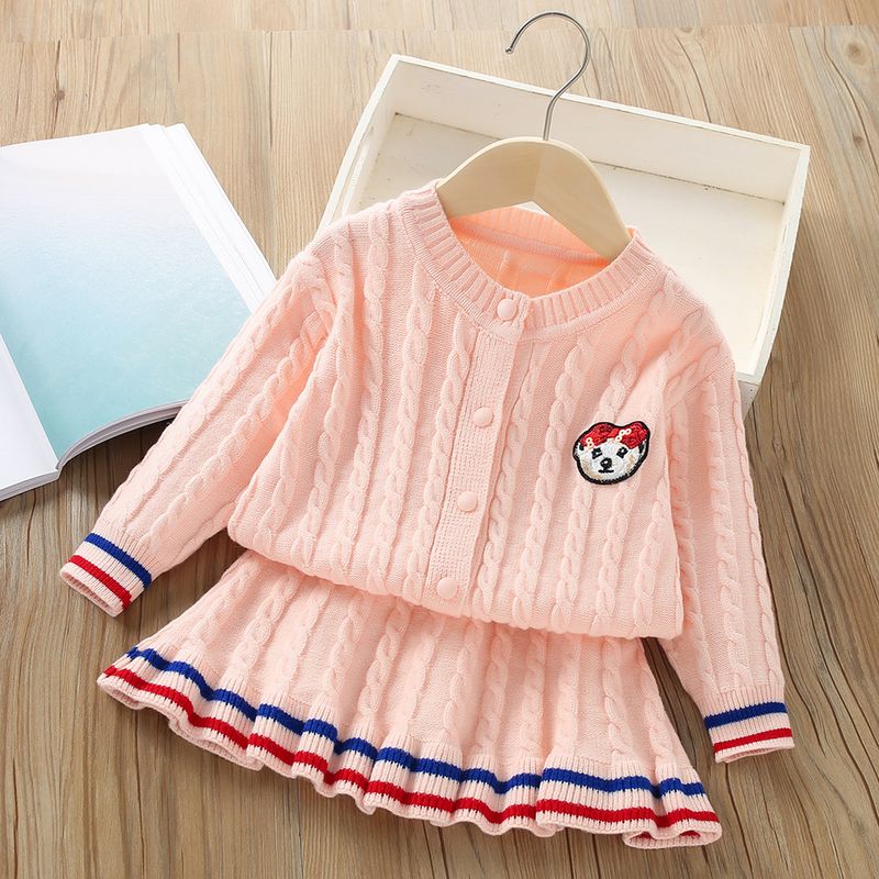 Pull pour filles, ensemble deux pièces tricoté de couleur unie, Style occidental, dessin animé, nouvelle collection automne/hiver 2023_voghion.com