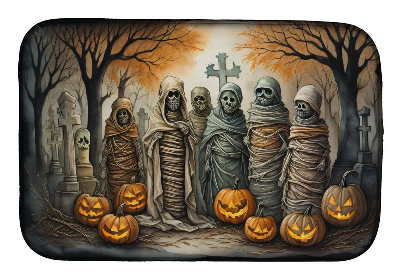 Mummies Spooky Halloween Dish Drying Mat Absorbent Dish Drying Mat Pad for Kitchen Counter Dish Drainer Mat for Countertop, 14 x 21", Multicolor_voghion.com