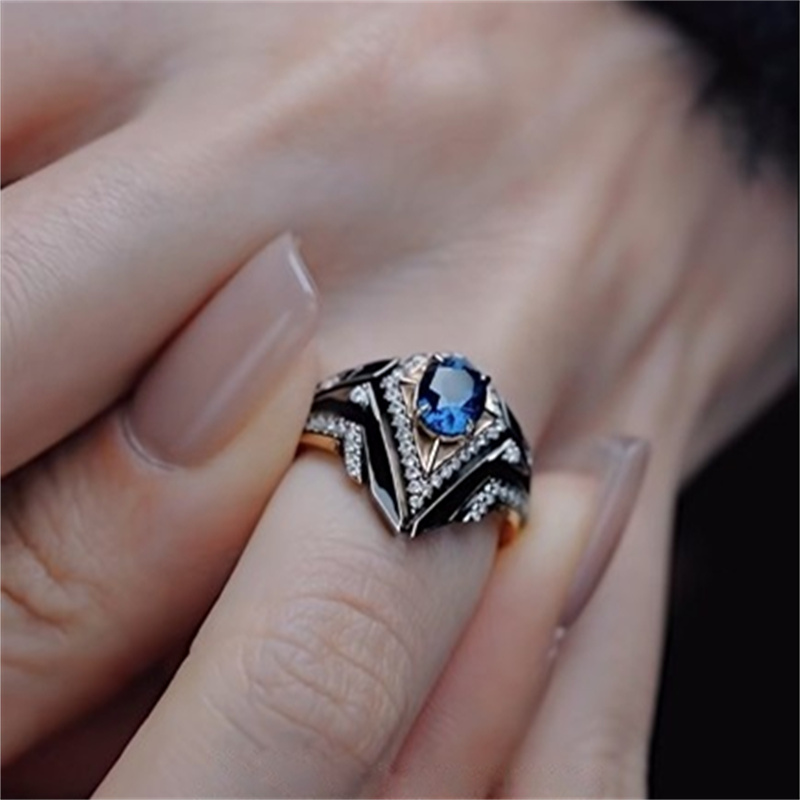 Anillo de circón azul mecánico para hombre: exquisito, moderno, versátil, elegante, personalizado, de alta gama y con un diseño único._voghion.com