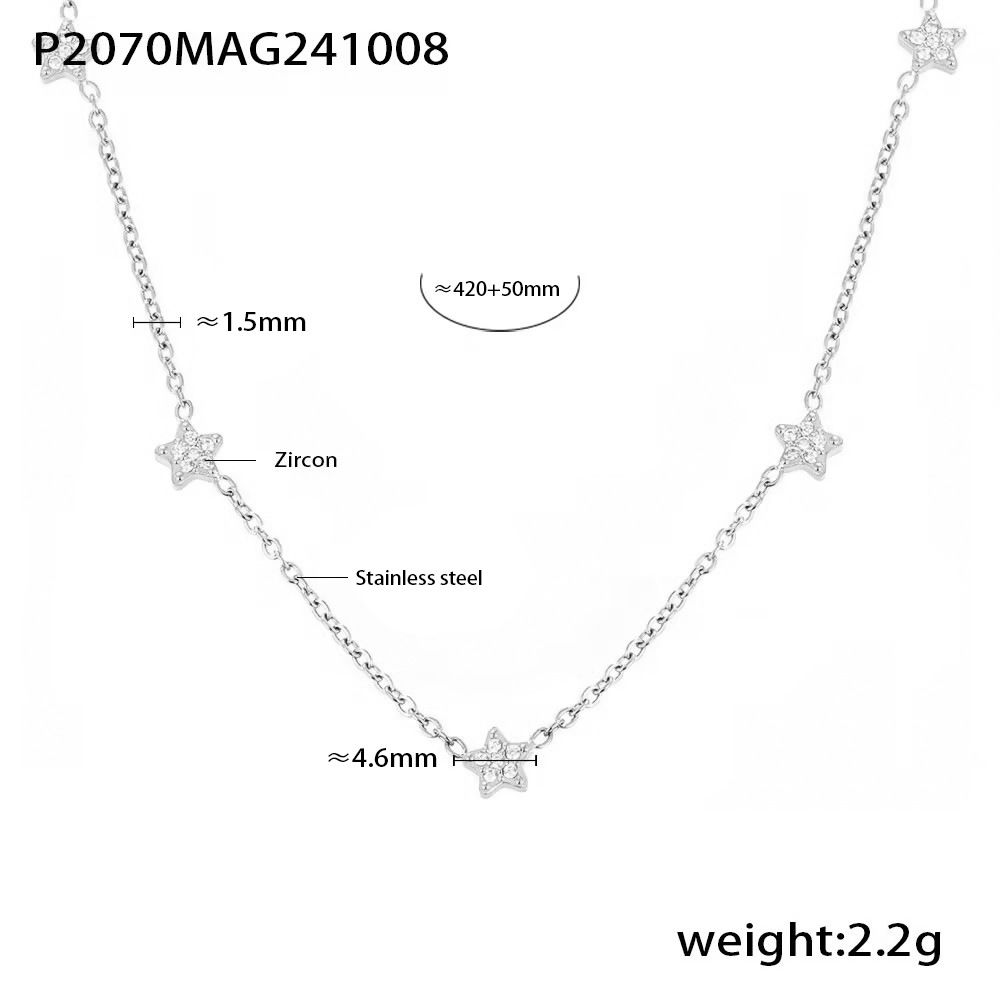 Five-pointed Star Inlaid Zircon Necklace, Small Diamond Gypsy Star Collarbone Necklace, Titanium Steel Gold-plated Simple Double-layer Item Jewelry._voghion.com