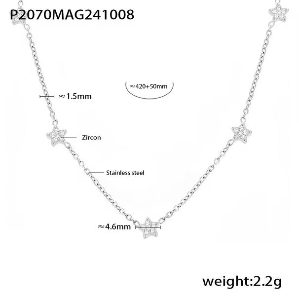 Five-pointed Star Inlaid Zircon Necklace, Small Diamond Gypsy Star Collarbone Necklace, Titanium Steel Gold-plated Simple Double-layer Item Jewelry._voghion.com